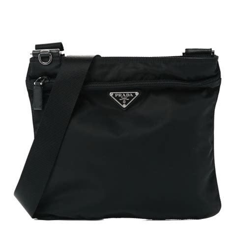 PRADA Tessuto Nylon Saffiano Flat Messenger Bag Black 